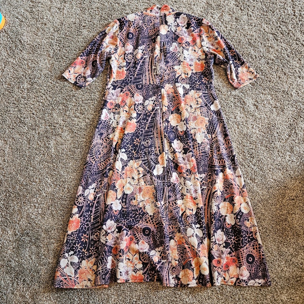 Soft Surroundings Adamaris Dress Womens XL Floral Mandala Midi V-Neck Boho Artsy - Picture 7 of 11